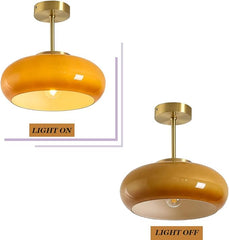 Aeyee Semi Flush Mount Ceiling Light, Hallway Ceiling lamp with Glass Shade, Vintage Hanging Light Fixtures, Orange Finish