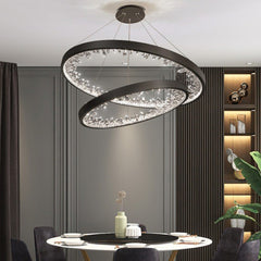 Aeyee Crystal Chandeliers, LED High Ceiling Chandelier, Adjustable 2 Rings Hanging Light