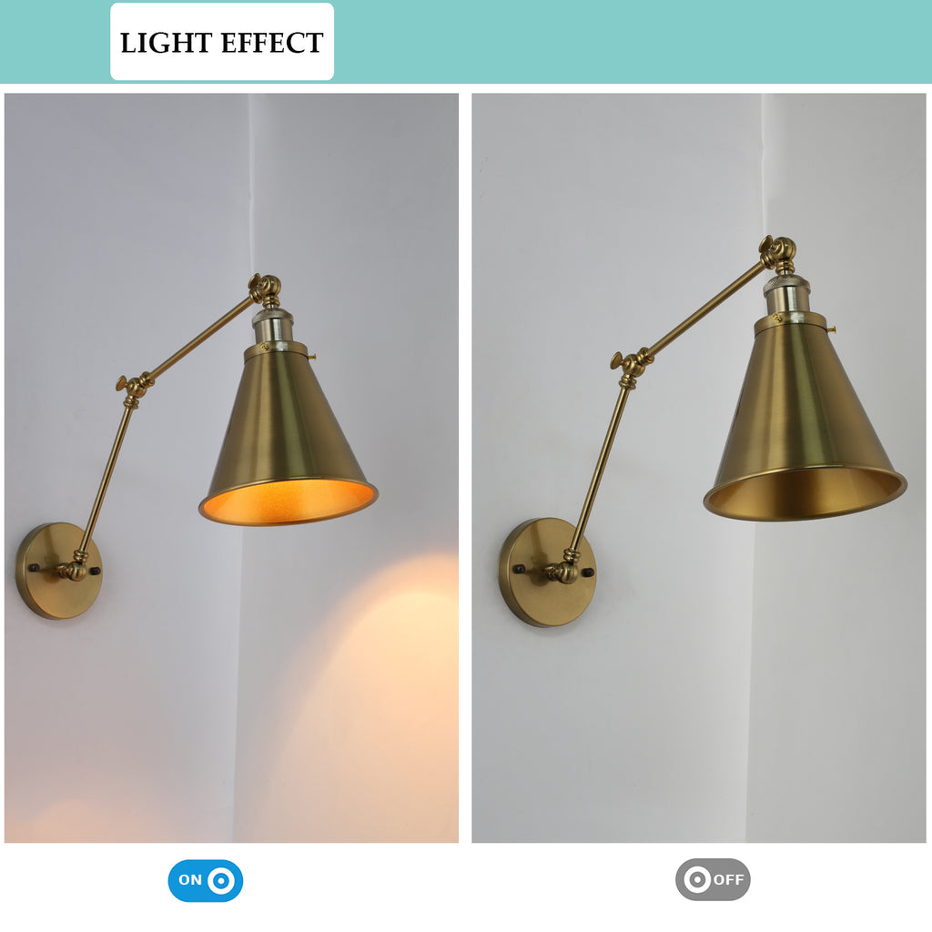 Industrial Brass Wall Sconce - Aeyee Adjustable Arm Metal Wall Light ...
