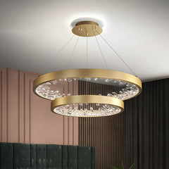 Aeyee Crystal Chandeliers, LED High Ceiling Chandelier, Adjustable 2 Rings Hanging Light