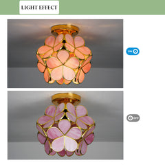 Aeyee Flower Ceiling Light Fixtures, Cute Small Stained Glass Semi Flush Mount Ceiling Lamp for Hallway, Entryway