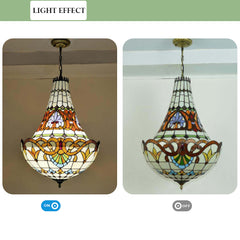 Aeyee Tiffany Pendant Light Fixture, Stained Glass Hanging Light, Victorian Style Chandeliers for Living Room Entryway Foyer