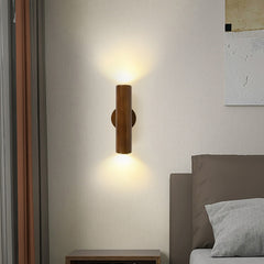 Aeyee Wood Wall Sconce, LED Wall Mounted Lamp, Dimmable Cylinder Wall Light for Stairway Bedroom (Walnut)