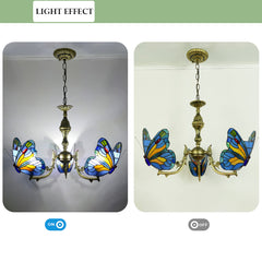 Aeyee Stained Glass Chandelier, Tiffany Style Hanging Light, Classic Blue Butterfly Pendant Light Fixture