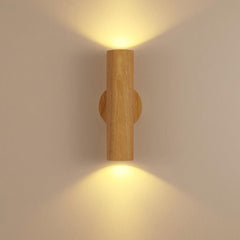 Aeyee Wood Wall Sconce, LED Wall Mounted Lamp, Dimmable Cylinder Wall Light for Stairway Bedroom (Walnut)