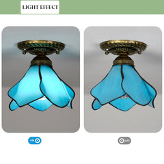 Aeyee Tiffany Style Ceiling Lighting Fixtures, Antique Flower Flush Mount Ceiling Light, Stained Glass Light for Hallway Bedroom