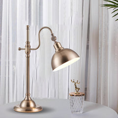 Aeyee Retro Table Lamp, Bedroom Reading Nightstand Round Shade Night Light, Arch Desk Lamp for Office Coffee Room Gold