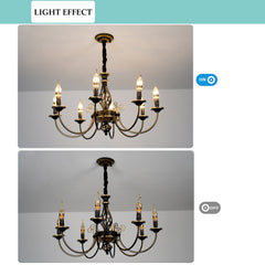 Aeyee Retro Candle Chandelier, Classic Black and Gold Pendant Light Fixture, 8 Lights Hanging Lighting for Dining Room Foyer