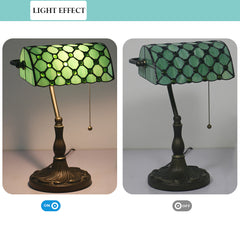 Aeyee Crystal Bead Table Lamp, Tiffany Desk Lamp, Elegant Bedside Table Lamp with Stained Glass Shade, Banker Lamp