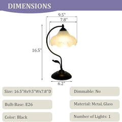 Aeyee Floral Table Lamp, Elegant Bedside Nightstand Lamps with Glass Shade, Vintage Night Light for Bedroom Living Room
