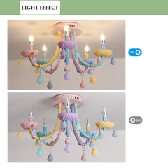 Aeyee Colorful Candle Flush Mount Ceiling Light, Kid's Bedroom Ceiling Light Fixture, 5 Lights Macaron Ceiling Lamp