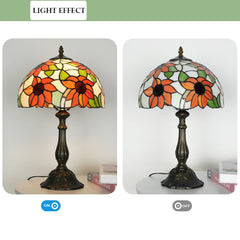 Aeyee Sunflower Tiffany Table Lamp, Elegant Bedside Table Lamp with Stained Glass Shade, Orange Nightstands Table Light for Living Room End Tables