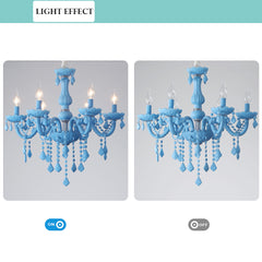 Aeyee Classic Crystal Chandelier, Vintage Candle Pendant Light Fixture, 6 Lights Hanging Light, Adjustable Island Lights for Bedroom Foyer in Blue