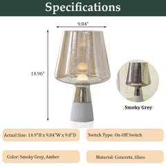 Aeyee Concrete Table Lamp, Glass Night Light, Industrial Nightstand Table Light, Modern Bedside Desk Lamp for Bedroom Living Room Home Office