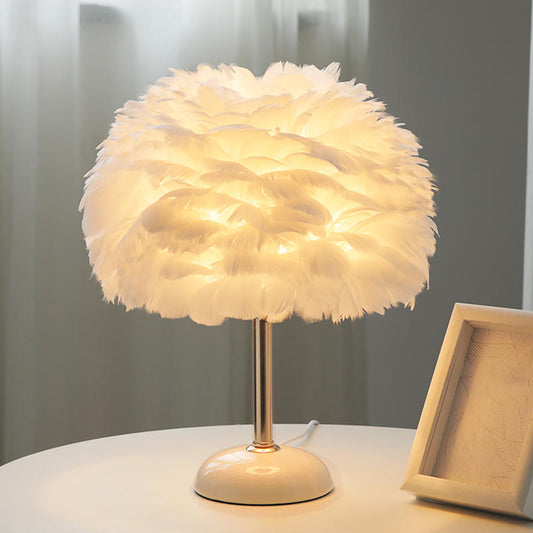 Aeyee Feather Bedside Lamp, Modern LED Night Light with Ceramic Base, Elegant Table Lamp for Bedroom