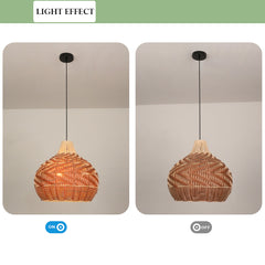 Rattan Pendant Light Fixtures, Boho Design Basket Weave Hanging Light with Brown Synthetic Rattan, Woven Rattan Chandelier