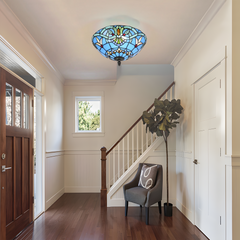 Aeyee Tiffany Style Ceiling Light Stained Glass Semi Flush Mount Ceiling Light Fixture Baroque Style Petal Pattern Close to Ceiling Light Elegant Lighting