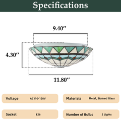 Aeyee Tiffany Style Ceiling Light Stained Glass Semi Flush Mount Ceiling Light Fixture Green Close to Ceiling Light Elegant Flush Mount Lighting