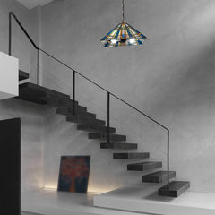 Aeyee Tiffany Style Pendant Light Fixture, Stained Glass Hanging Lamp, Mission Style Pendant Light, Vintage Glass Lighting with Handmade Lampshade for Kitchen Island Dining Room