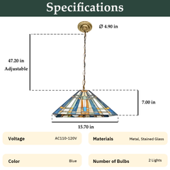 Aeyee Tiffany Style Pendant Light Fixture, Stained Glass Hanging Lamp, Mission Style Pendant Light, Vintage Glass Lighting with Handmade Lampshade for Kitchen Island Dining Room