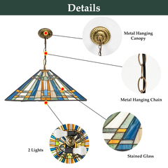 Aeyee Tiffany Style Pendant Light Fixture, Stained Glass Hanging Lamp, Mission Style Pendant Light, Vintage Glass Lighting with Handmade Lampshade for Kitchen Island Dining Room