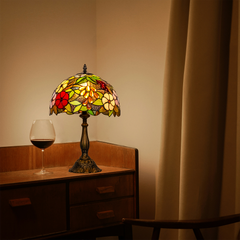 Aeyee Tiffany Style Table Lamp, Stained Glass Desk Lamp, Vintage Night Light, Grape Style Reading Light with Handmade Lampshade for Bedside Bedroom Living Room