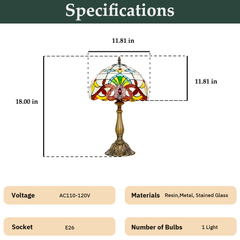 Aeyee Tiffany Style Table Lamp, Baroque Style Stained Glass Desk Lamp, Vintage Night Light, Bedside Desk Reading Light with Handmade Lampshade for Bedroom Living Room Home Office
