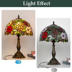 Aeyee Tiffany Style Table Lamp, Stained Glass Desk Lamp, Vintage Night Light, Grape Style Reading Light with Handmade Lampshade for Bedside Bedroom Living Room