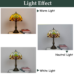 Aeyee Tiffany Style Table Lamp, Baroque Style Stained Glass Desk Lamp, Vintage Night Light, Bedside Desk Reading Light with Handmade Lampshade for Bedroom Living Room Home Office