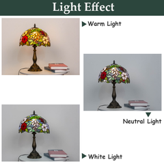 Aeyee Tiffany Style Table Lamp, Stained Glass Desk Lamp, Vintage Night Light, Grape Style Reading Light with Handmade Lampshade for Bedside Bedroom Living Room