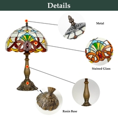 Aeyee Tiffany Style Table Lamp, Baroque Style Stained Glass Desk Lamp, Vintage Night Light, Bedside Desk Reading Light with Handmade Lampshade for Bedroom Living Room Home Office