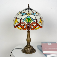 Aeyee Tiffany Style Table Lamp, Baroque Style Stained Glass Desk Lamp, Vintage Night Light, Bedside Desk Reading Light with Handmade Lampshade for Bedroom Living Room Home Office