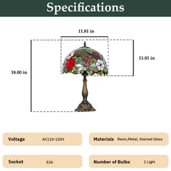 Aeyee Tiffany Style Table Lamp, Stained Glass Desk Lamp, Vintage Night Light, Grape Style Reading Light with Handmade Lampshade for Bedside Bedroom Living Room