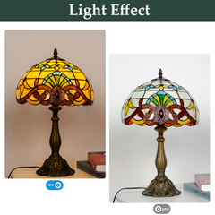 Aeyee Tiffany Style Table Lamp, Baroque Style Stained Glass Desk Lamp, Vintage Night Light, Bedside Desk Reading Light with Handmade Lampshade for Bedroom Living Room Home Office