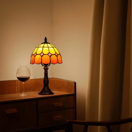 Aeyee Tiffany Style Table Lamp, Stained Glass Desk Lamp, Vintage Night Light, 8 Inch Reading Light with Handmade Lampshade for Small Bedside Table Bedroom Living Room