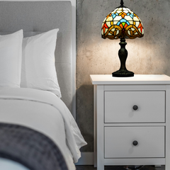 Aeyee Tiffany Style Table Lamp, Baroque Style Stained Glass Desk Lamp, Vintage Night Light, 8 Inch Reading Light with Handmade Lampshade for Small Bedside Table Bedroom Living Room