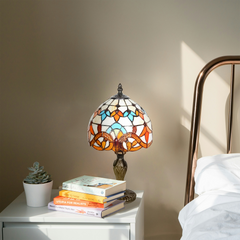 Aeyee Tiffany Style Table Lamp, Baroque Style Stained Glass Desk Lamp, Vintage Night Light, 8 Inch Reading Light with Handmade Lampshade for Small Bedside Table Bedroom Living Room