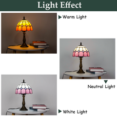 Aeyee Tiffany Style Table Lamp, Stained Glass Desk Lamp, Vintage Night Light, 8 Inch Reading Light with Handmade Lampshade for Small Bedside Table Bedroom Living Room