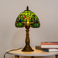 Aeyee Tiffany Style Table Lamp, Stained Glass Desk Lamp, Vintage Night Light, 8 Inch Reading Light with Handmade Lampshade for Small Bedside Table Bedroom Living Room