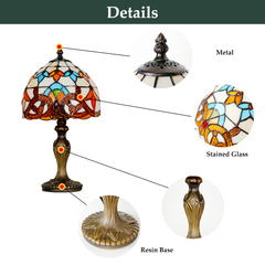 Aeyee Tiffany Style Table Lamp, Baroque Style Stained Glass Desk Lamp, Vintage Night Light, 8 Inch Reading Light with Handmade Lampshade for Small Bedside Table Bedroom Living Room