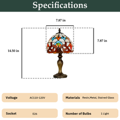 Aeyee Tiffany Style Table Lamp, Baroque Style Stained Glass Desk Lamp, Vintage Night Light, 8 Inch Reading Light with Handmade Lampshade for Small Bedside Table Bedroom Living Room