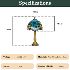 Aeyee Tiffany Style Table Lamp, Stained Glass Desk Lamp, Vintage Night Light, 8 Inch Reading Light with Handmade Lampshade for Small Bedside Table Bedroom Living Room