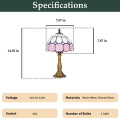 Aeyee Tiffany Style Table Lamp, Stained Glass Desk Lamp, Vintage Night Light, 8 Inch Reading Light with Handmade Lampshade for Small Bedside Table Bedroom Living Room