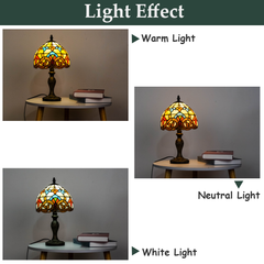 Aeyee Tiffany Style Table Lamp, Baroque Style Stained Glass Desk Lamp, Vintage Night Light, 8 Inch Reading Light with Handmade Lampshade for Small Bedside Table Bedroom Living Room