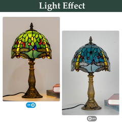 Aeyee Tiffany Style Table Lamp, Stained Glass Desk Lamp, Vintage Night Light, 8 Inch Reading Light with Handmade Lampshade for Small Bedside Table Bedroom Living Room