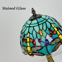 Aeyee Tiffany Style Table Lamp, Stained Glass Desk Lamp, Vintage Night Light, 8 Inch Reading Light with Handmade Lampshade for Small Bedside Table Bedroom Living Room