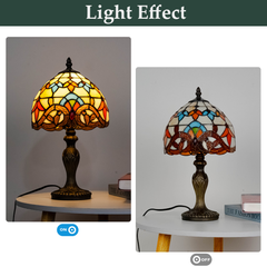 Aeyee Tiffany Style Table Lamp, Baroque Style Stained Glass Desk Lamp, Vintage Night Light, 8 Inch Reading Light with Handmade Lampshade for Small Bedside Table Bedroom Living Room