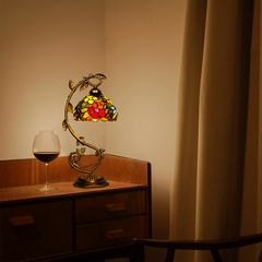 Aeyee Tiffany Style Table Lamp with Metal Leaf, Stained Glass Desk Lamp, Vintage Night Light, Art Deco Reading Light with Handmade Lampshade for Nightstand Living Room