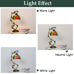 Aeyee Tiffany Style Table Lamp with Metal Leaf, Stained Glass Desk Lamp, Vintage Night Light, Art Deco Reading Light with Handmade Lampshade for Nightstand Living Room