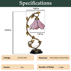Aeyee Tiffany Style Table Lamp with Metal Leaf, Stained Glass Desk Lamp, Vintage Night Light, Art Deco Reading Light with Handmade Lampshade for Nightstand Living Room